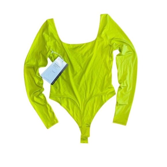Wundermost Ultra-Soft Nulu Square-Neck Long-Sleeve Bodysuit | Lichen Lime - XS - Picture 12 of 13